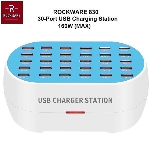 GROSIRUNIK99 ROCKWARE 830 - 30-Port USB Wall Smart Charging Station 160W MAX