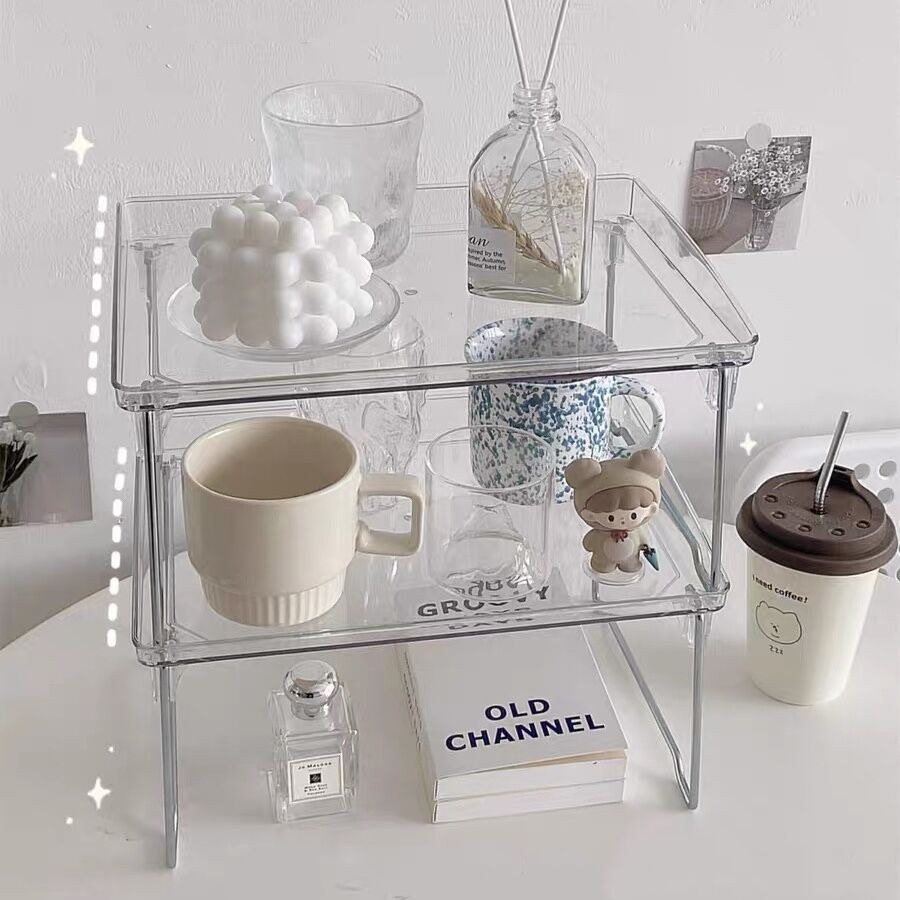 

MINKYS INS Foldable Transparent Desktop Storage Rack Office Cosmetics Makeup Storage Box Stationery Storage Rack Desk Organizer