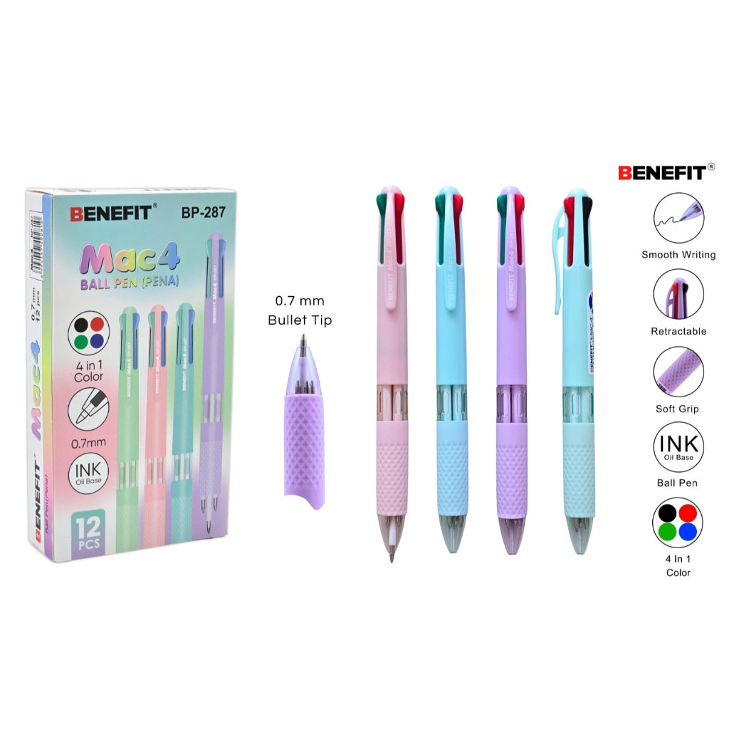 

Pulpen 4 Warna 0.7mm BENEFIT BP-287/BP-288 (12pc)