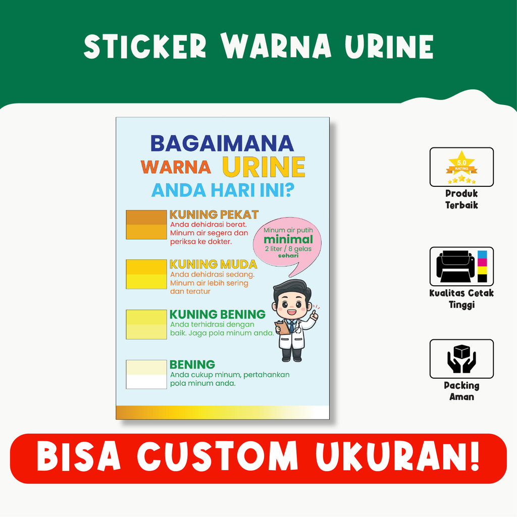 

Sticker Warna Urine – Edukasi Kesehatan Tubuh, Cek Kondisi Hidrasi dengan Mudah, Bisa Custom Ukuran