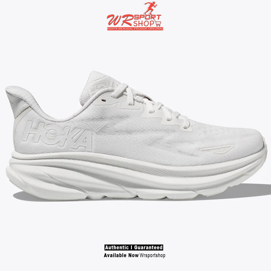 Sepatu Lari Wanita Hoka Clifton 9 Wide - White / White ORIGINAL