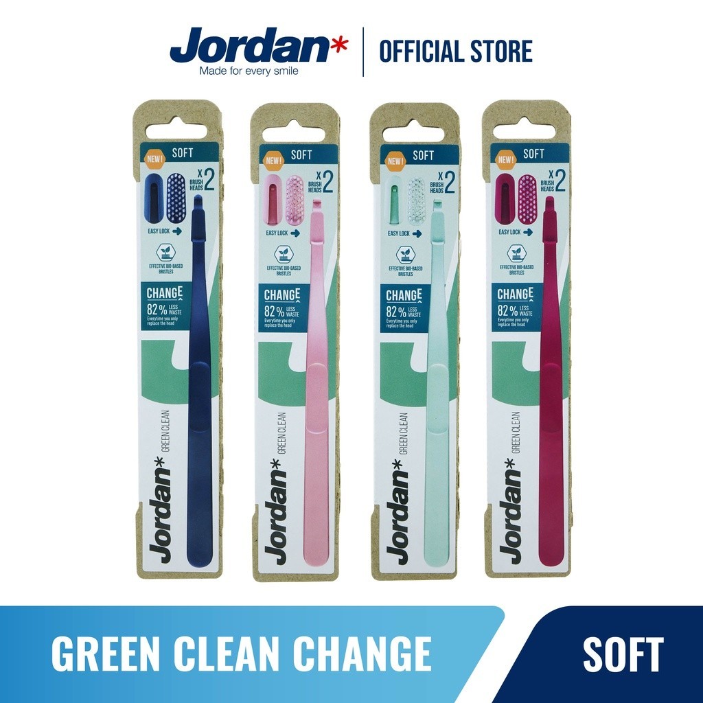 JORDAN Oral Care Green Clean Change Handel with 2 Refill Soft