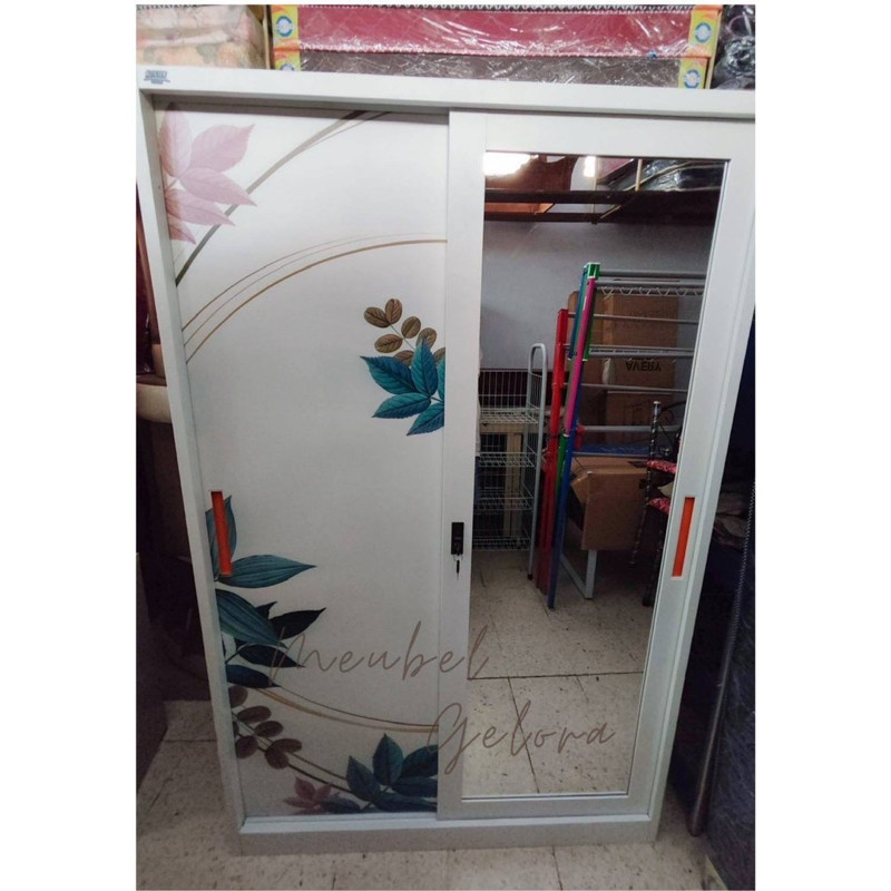 Lemari Pakaian Besi Impor Stainless Steel Motif Sliding 2 Pintu