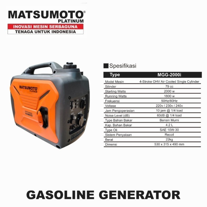 Genset Matsumoto MGG 2000 i output 2000 watt inverter bensin