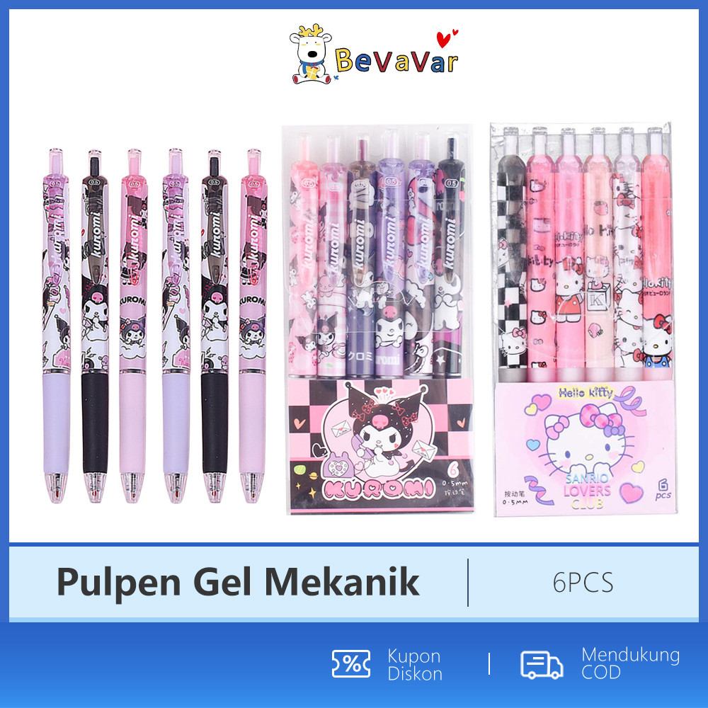 BEVAVAR 6PCS Pulpen Aesthetic Gel Karakter Kuromi Lucu