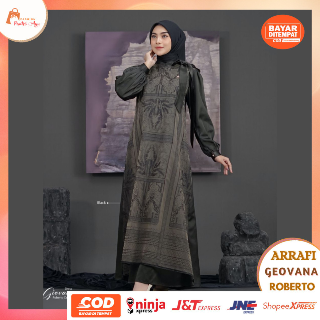 FLASH SALE Giovana Dress ORI by Arrafi Hijab Gamis Terbaru Roberto Cavalli mix Brukat Jumbo S - 3XL 