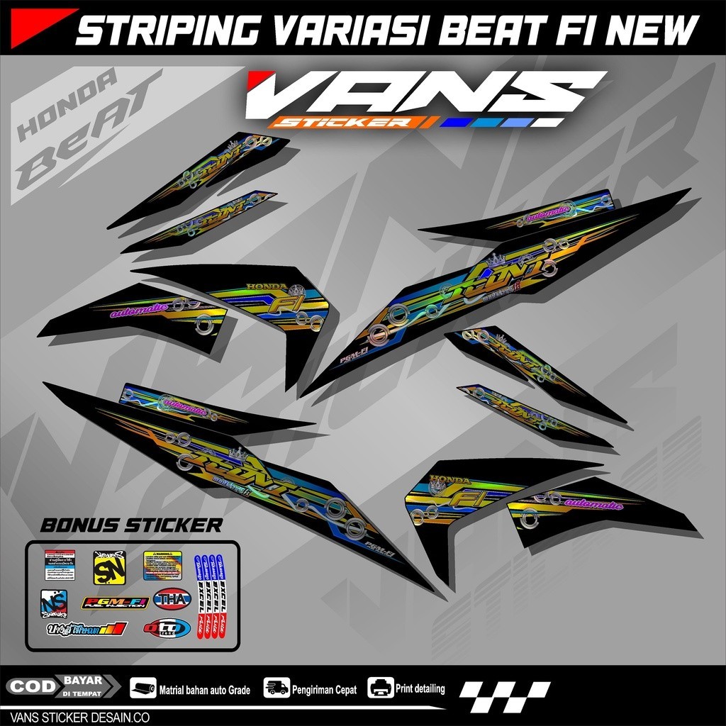 Striping Beat Fi Esp,beat street,Beat Fi New  2017 2018 2019 2020  bahan hologram pelangi,chrome-Sti