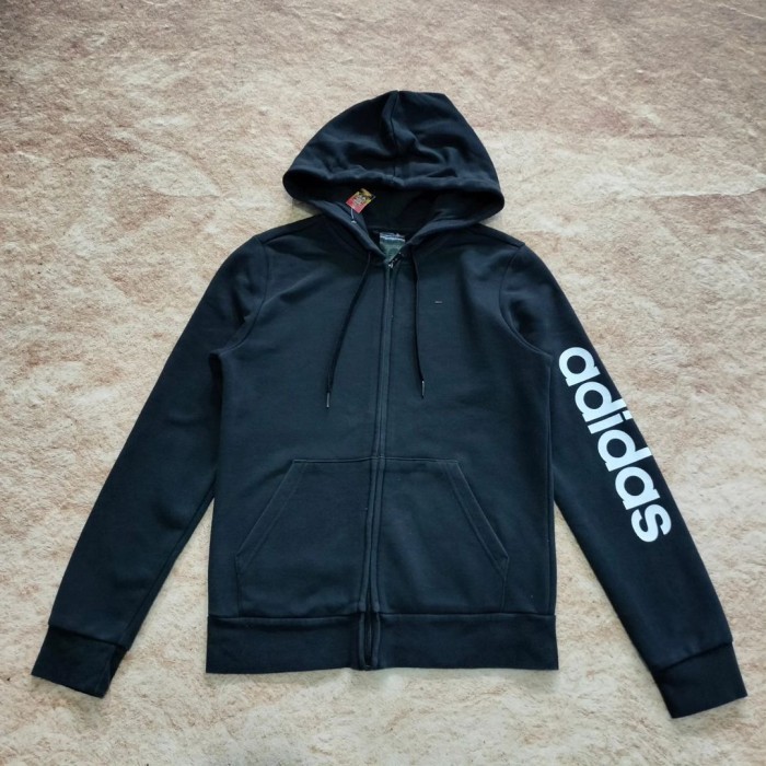 zip hoodie ADIDAS made in Cambodia big logo hitam size M Jemper murah bagus