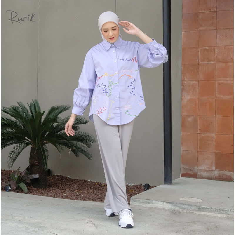 RURIK Doodle Embroidery Shirt Purple SM
