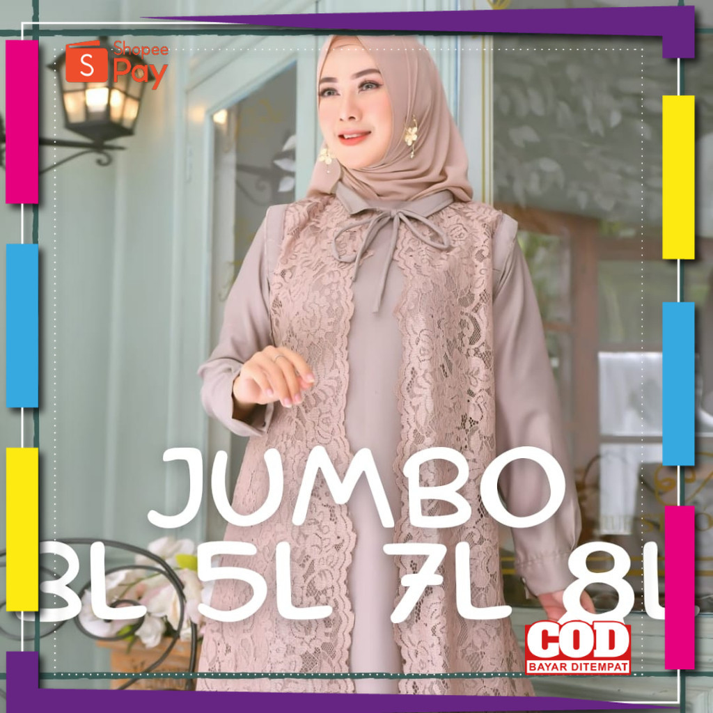 [PREMIUM BIG SALE] Gamis JUMBO Set Inner dan Outer 2 in 1 Brukat Mix Toyobo Gamis Party Premium Gami
