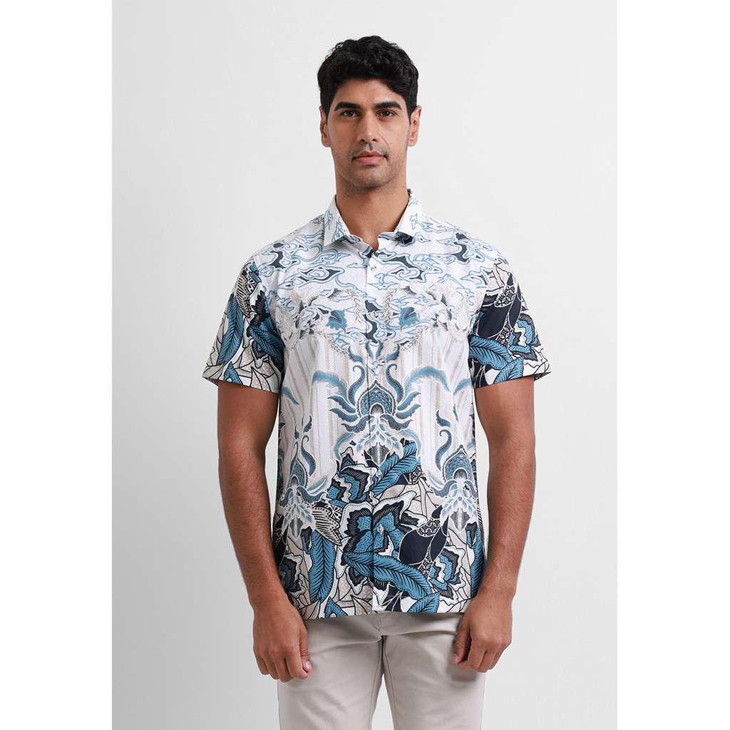 MOC Kemeja Batik Lengan Pendek Pria KASONGAN - WHITE