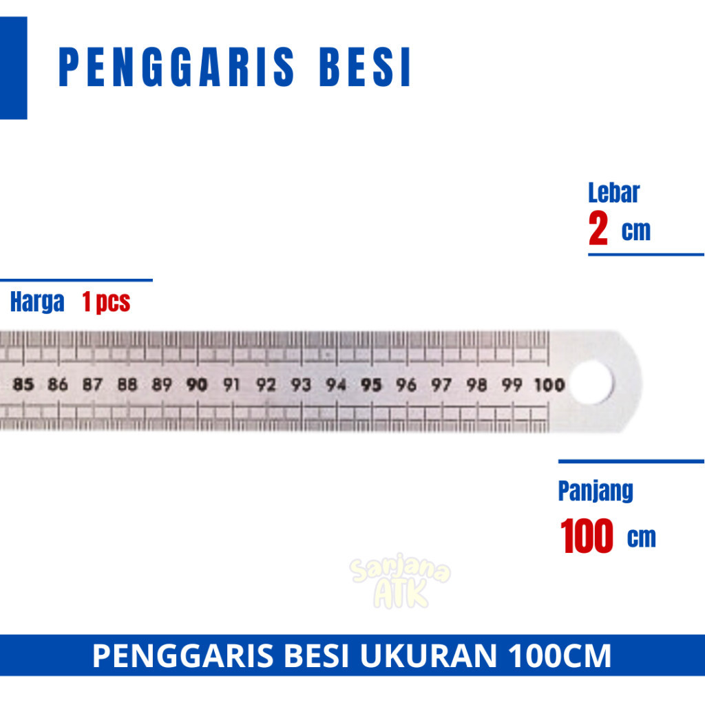 Penggaris Besi 1 Meter / Penggaris Stainless Steel 100 cm / Stainless Steel Ruler