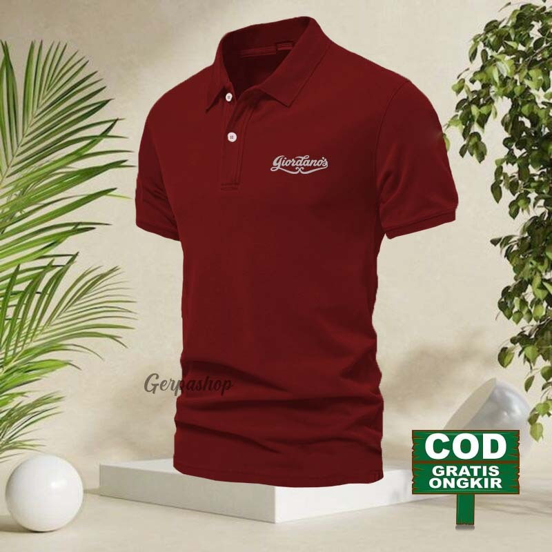 Promo Cod | Polo kerah Giordano Text Silver Kaos Kerah Dewasa Shirt / Kaos Wangki Pria Polo / Kaos S