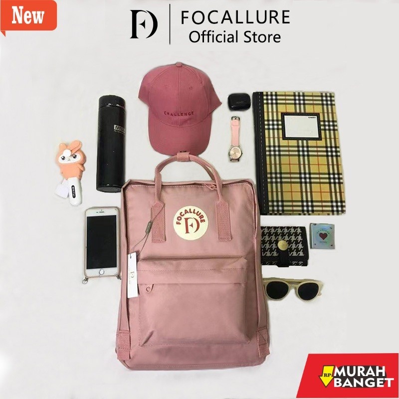 tas laptop wanita terviral- Focallure Bag Backpak Vinylon Anti Air Tas Laptop Wanita Tas Sekolah Wan