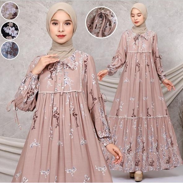 GAMIS RAYON MOTIF BUNGA GAMIS MUSLIM GAMIS KEKINIAN RAYON PREMIUM