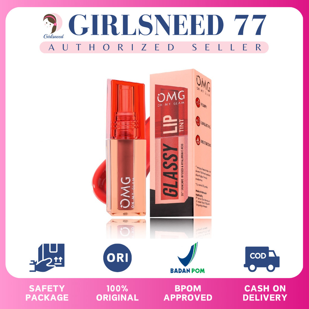 OMG OH MY GLAM Glassy Lip Tint 2g Girlsneed77 Medan Bisa COD Kosmetik Bibir LipTint Warna Intense Ta