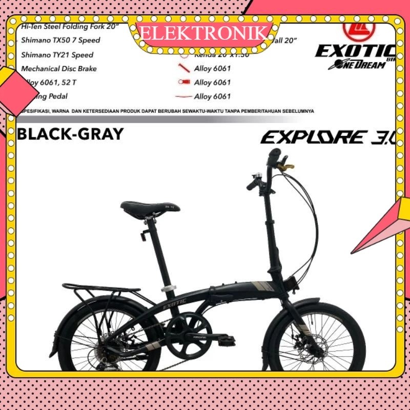 Sepeda Lipat folding bike 20 inch exotic explore 3.0 aloy