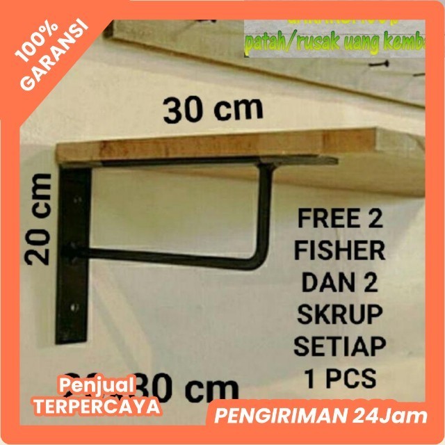 Rak Dinding Kamar Tidur Rak Buku Siku Besi Ambalan Papan Kayu Rak Bumbu Dapur