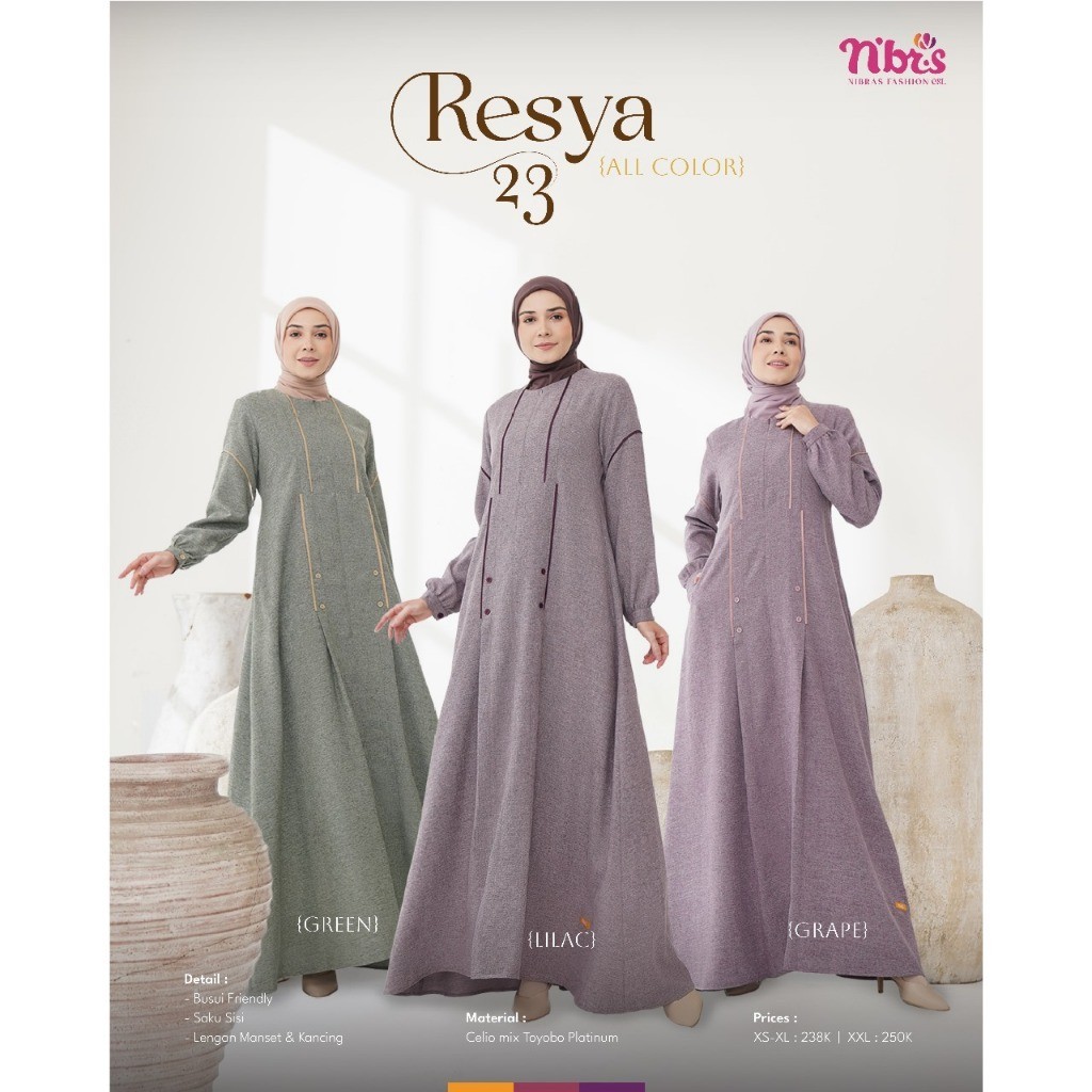 Nibras Resya 23 | Gamis Simple | Gamis Polos | Gamis Promo |Gamis Sage | Gamis Lilac | Gamis Purple 
