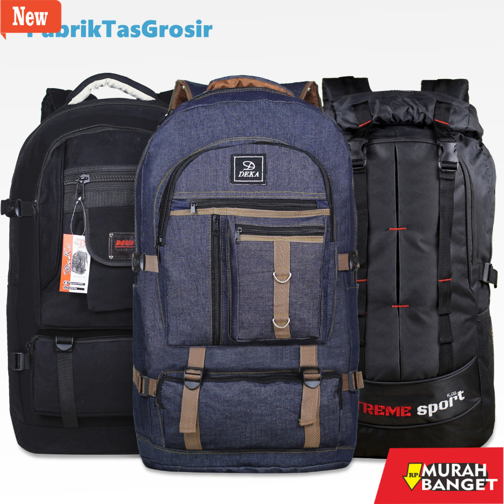 Tas Ransel pria kekinian Tas Distro Gunung Deka Pria Carrier 40 liter Kanvas Canvas Jeans Denim Warn