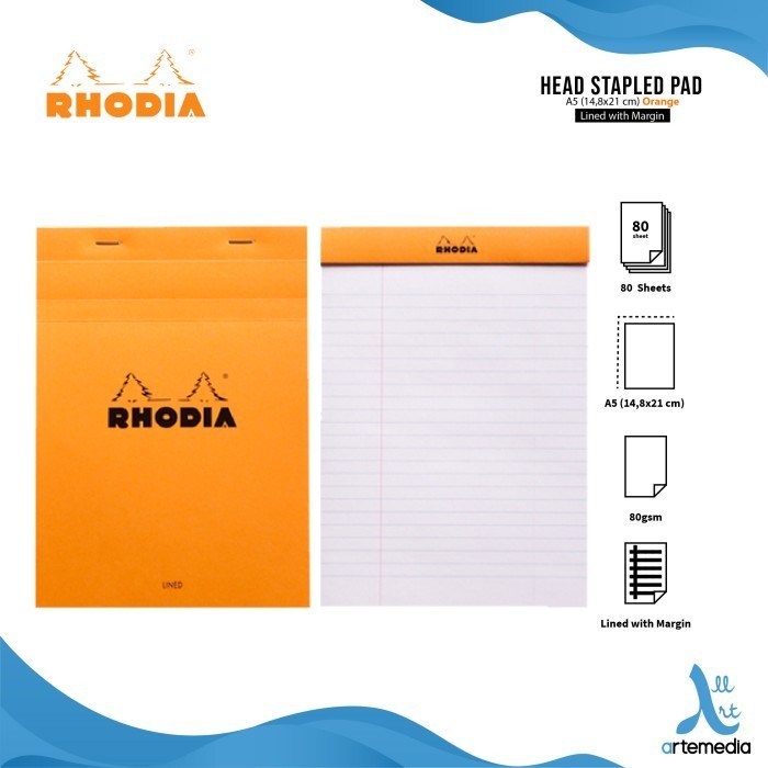 

[KUALITAS TERBAIK] Buku Catatan Rhodia A5 Head Stapled Pad N16 Notepad - LINED ORANGE