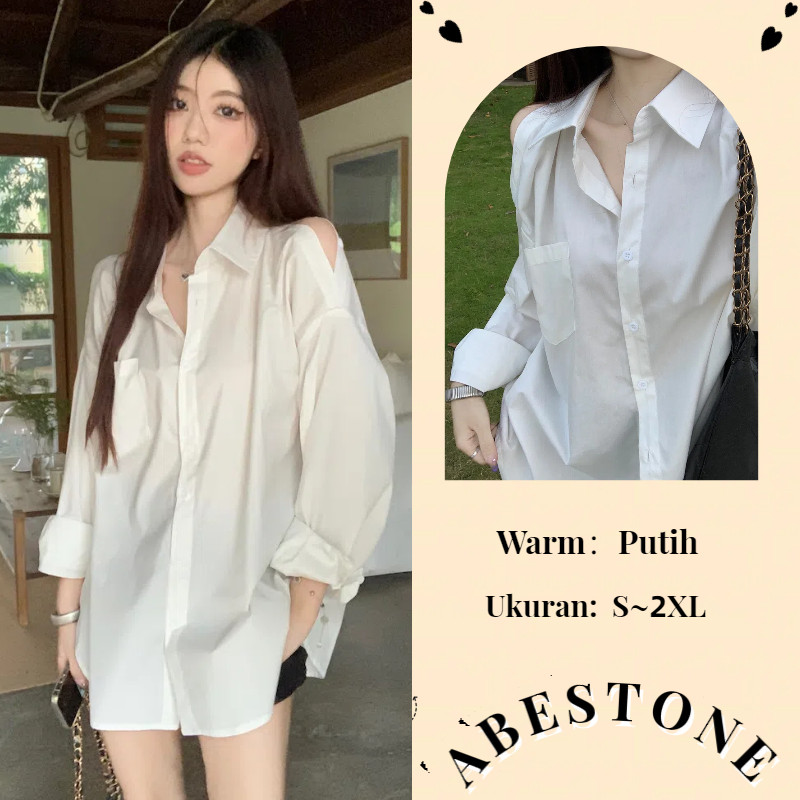 Jaket Kemeja Lengan Panjang Bahu Terbuka Gaya Perancis Putih Untuk Wanita Atasan Polo Kardigan Rampi