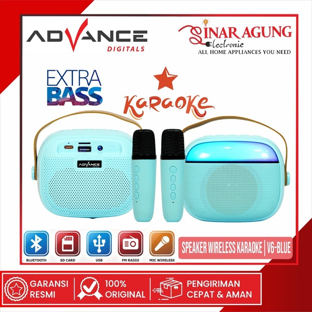 ADVANCE PORTABLE MINI SPEAKER  V6-BLUE / WIRELESS KARAOKE EXTRA BASS