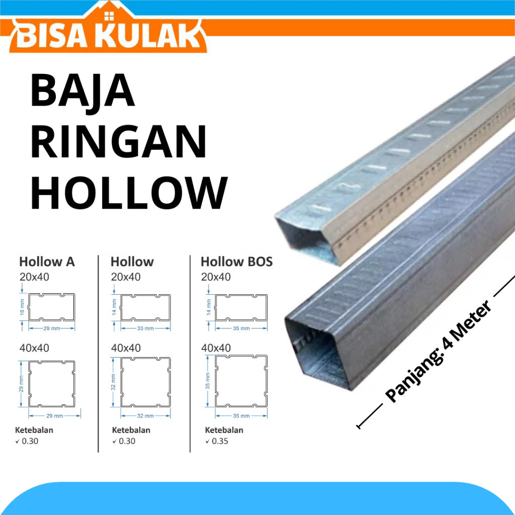 Hollow Galvalum 2x4 / Besi Holo 2x4 Galvalum 4Mtr Alum Profil