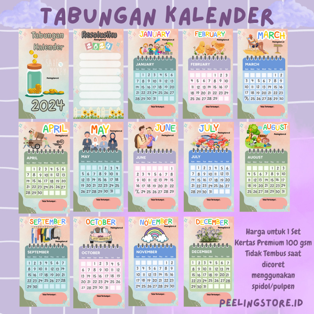 

SAVING CHALLENGE KALENDER 2024 1 SET ISI 14 LEMBAR UKURAN A6 6 RING