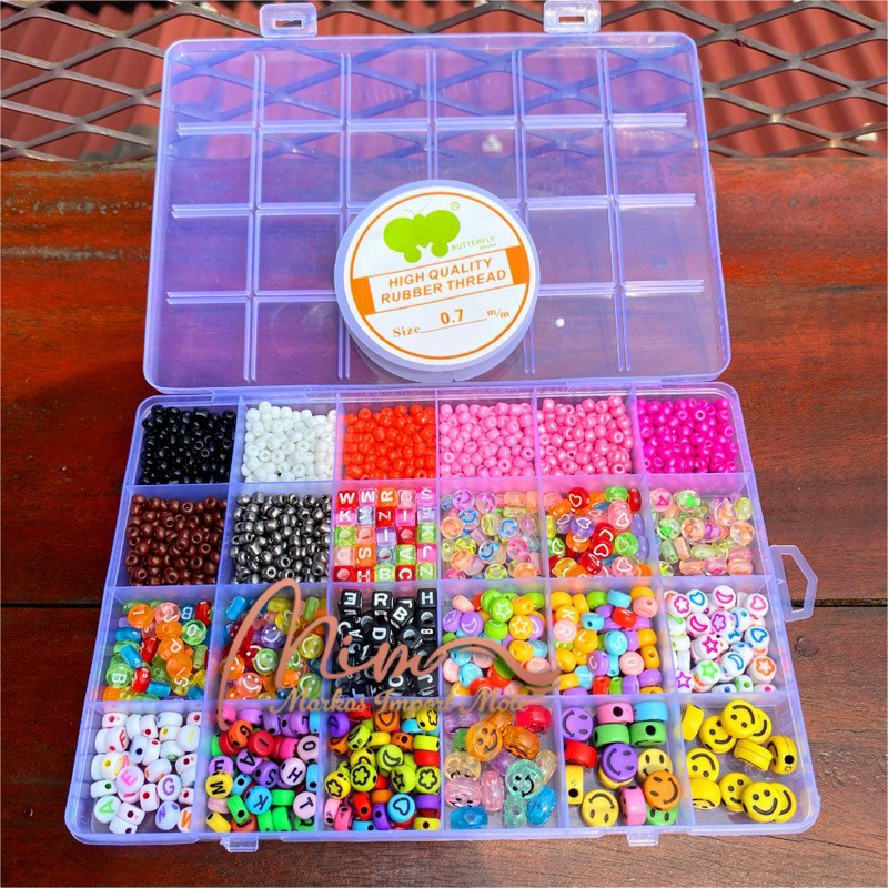 Manik shop Mote Set Manik Manik DIY Lengkap Aesthetic Gelang Cincin Kalung / DIY Gelang manik manik 