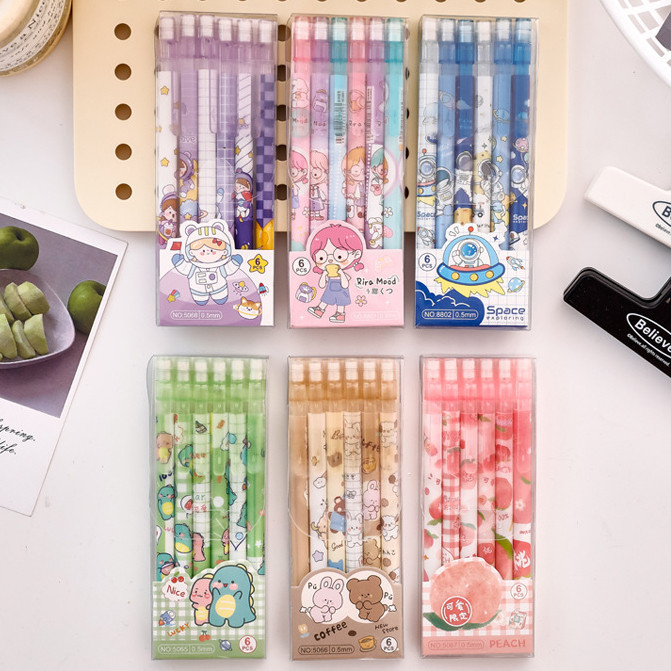 

1 SET 6PCS PENSIL MEKANIK 0.5 MM MOTIF PEACH DAN KARTUN LUCU