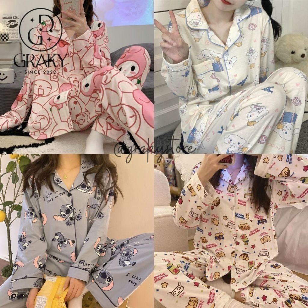 GRAKY Sleepwear Piyama Tidur Set Lengan Panjang ET1