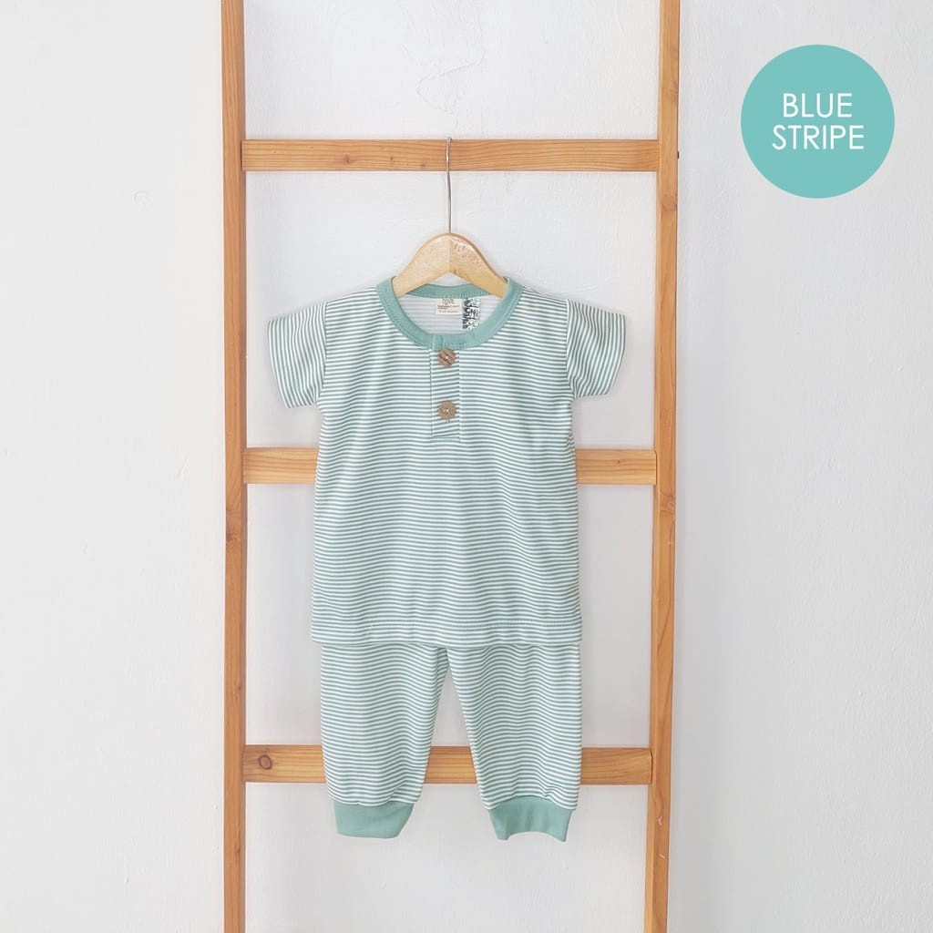 Ezy Shirt Set Combi Stripe Series Nova Baby Setelan Baju Pendek Celana Panjang Bayi Newborn Motif Ga