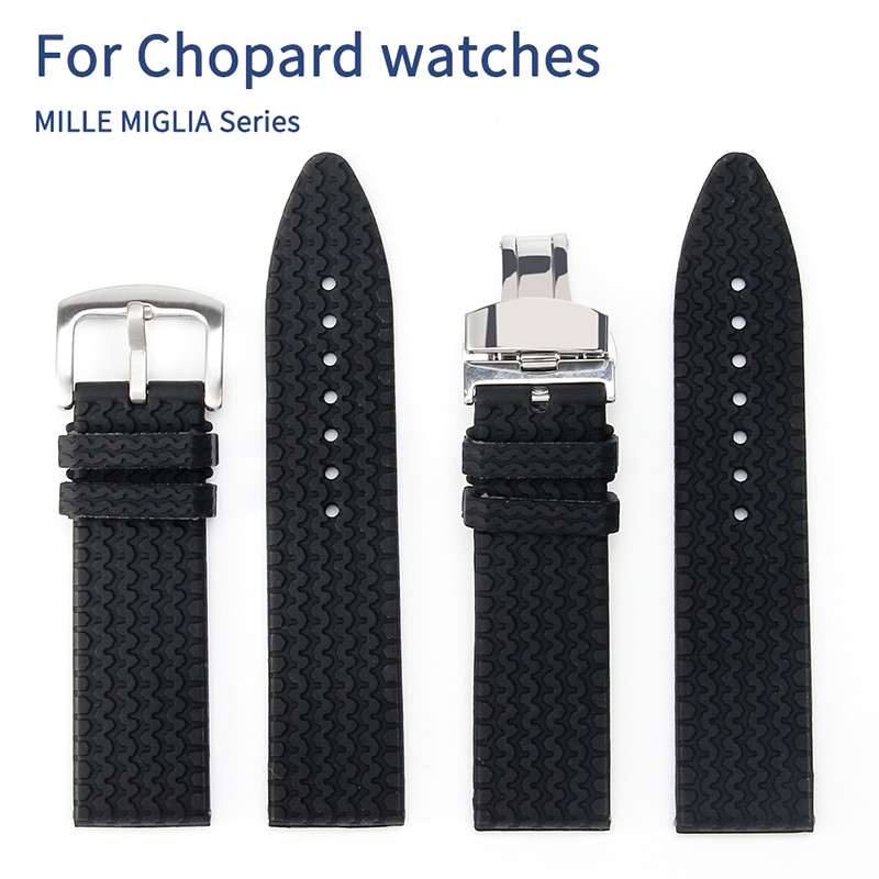 For Chopard Rubber Watch Strap Classic Racing 168511 Men Solid Stainless Steel Butterfly Buckle Sili