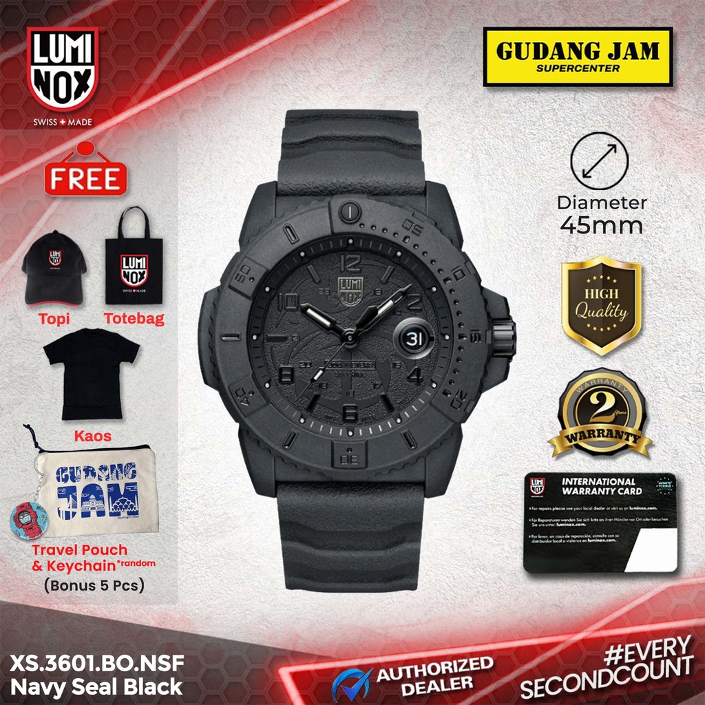 Luminox 3601.BO.NSF Navy SEAL 3600 Series Military Dive Watch - Hitam, Diameter 45mm, Ketahanan Air 200m
