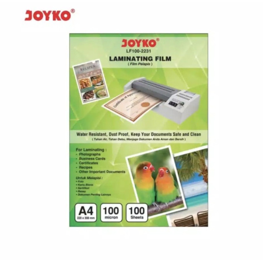 

Plastik Laminating A4 Joyko 100 Micron LF100-2231 HARGA 10 Pcs