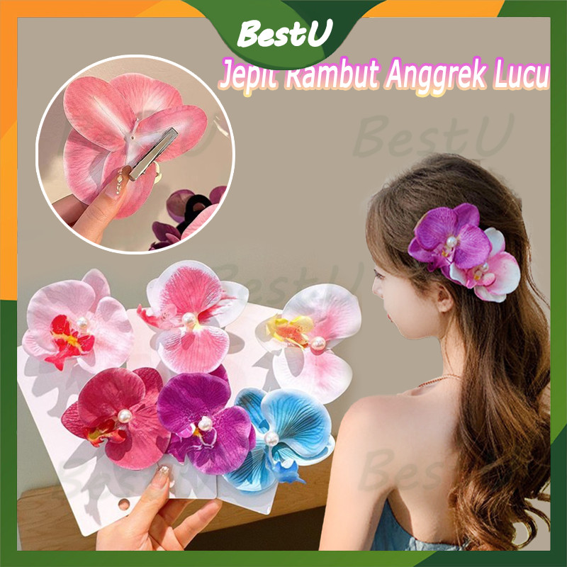 Jepit Rambut Bunga Anggrek Cantik Fashion Wanita Jepitan Rambut Bunga Anggrek