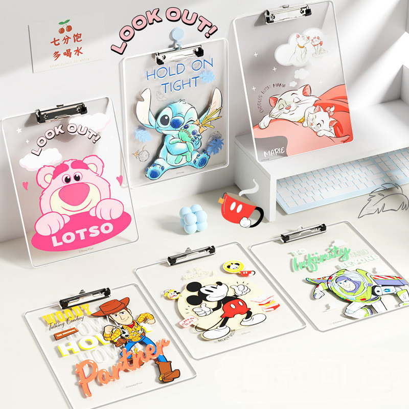 

Disney A4 Thickened File Folder Clipboard Stitch Mickey Acrylic Student Writing Pad Board Clip Office Stationery School Supplies