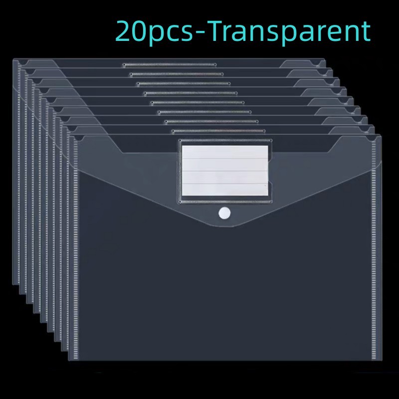 

20 plastic envelopes transparent envelope, folder, A4 document envelope, label pocket, thickened material for school home office