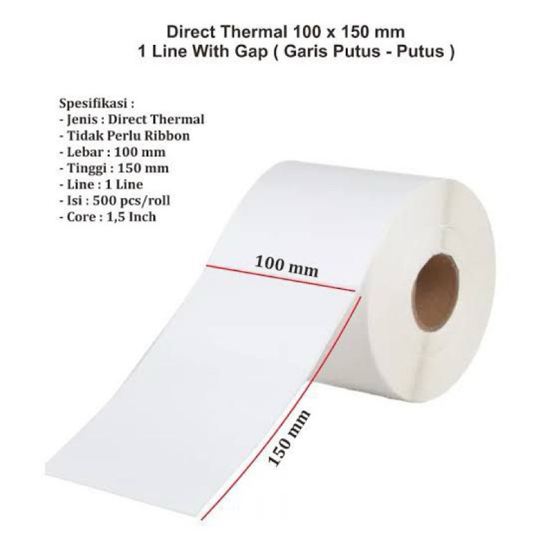 

Kertas Thermal 100x150 mm Roll A6 500 Lembar