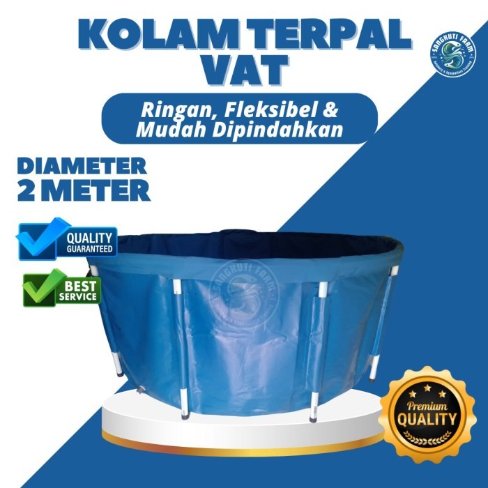 Kolam VAT Terpal Bulat Portable Rangka Pipa Diameter 2 meter – Bisa untuk Koi, Lele, & Ikan Konsumsi