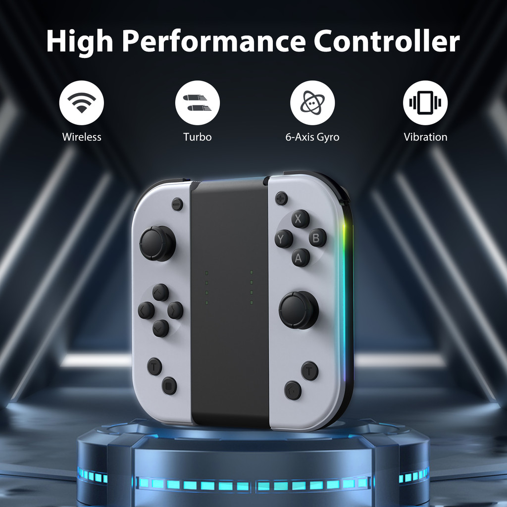 Controller for Swith Colorful RGB Light Game Controller (L/R) Wireless joycon for Switch Oled Dual V