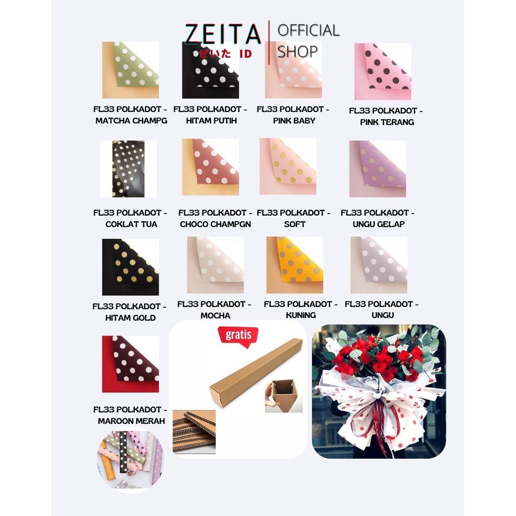 

Zeita - (5 LEMBAR) - FL33 POLKADOT Kertas Bunga Paper Buket Motif Polkadot Bulat Kado Florist Cellophane