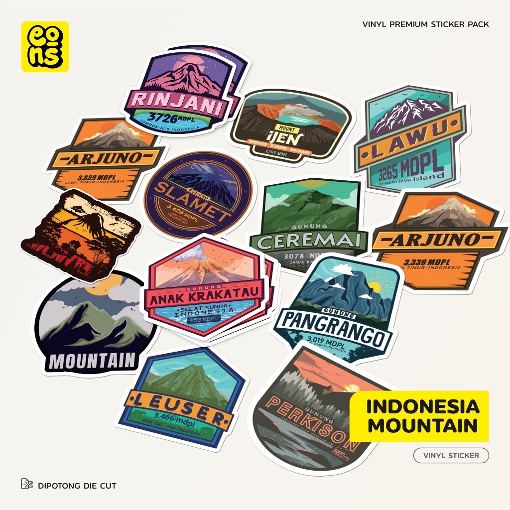 

Sticker Indonesia Mountain Vinyl Waterproof Sticker Laptop Diary Notebook Journal Koper