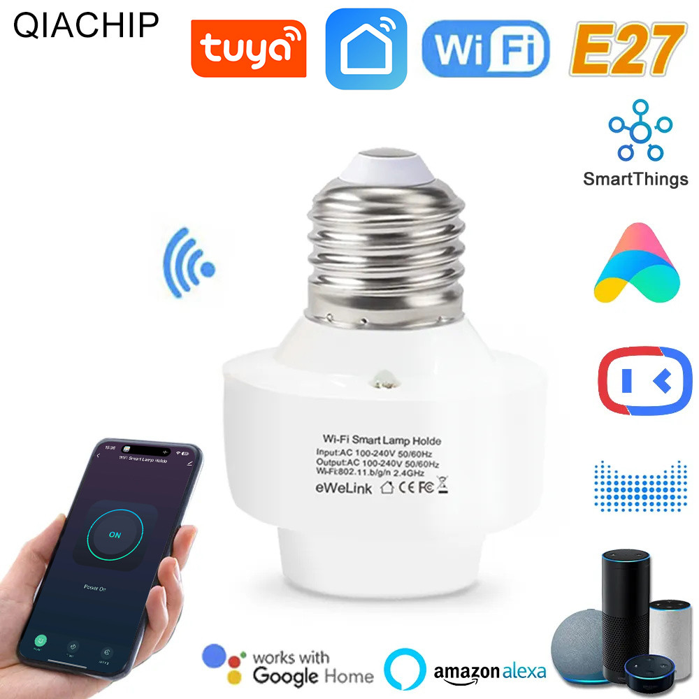 Tuya Wifi Smart Light Bulbs Adapter E27 Lamp Holder Remote Control Smart Life Smart Home Alexa Googl