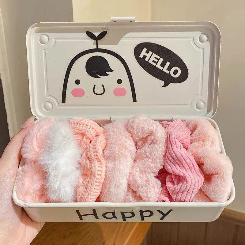 Set Ikat Rambut Scrunchie Cepol / Kunciran Rambut Scrunchie Bulu Set/ 1 Set Isi 7Pcs Scrunchie