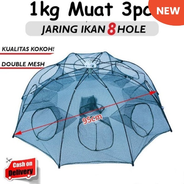 PERANGKAP IKAN UDANG KEPITING JARING BUBU JEBAKAN PAYUNG 8 HOLES LUBANG MURAH TERMURAH