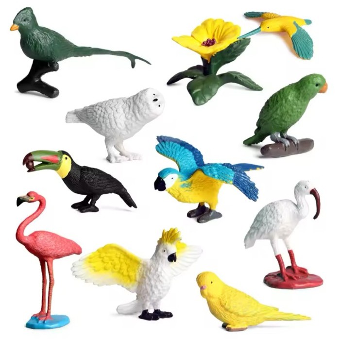 KORI 10Pcs In BOX Mini Bird Toob Burung Aves Pelican Kakatua Rangkong Owl Burung Hantu Mainan Figure