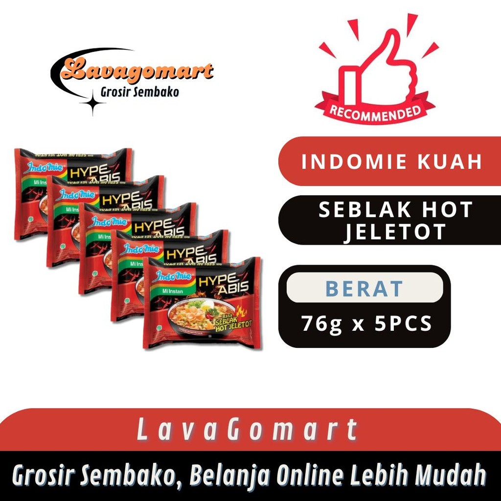 

INDOMIE KUAH SEBLAK HOT JELETOT 76 g - 5 PCS - LAVAGOMART- BANDUNG