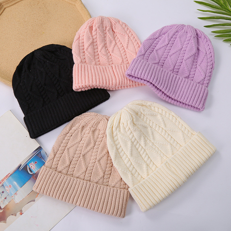 A Korea Baru Warna Solid Sederhana Wol Topi Outdoor Hangat Menjaga Olahraga Topi Rajutan Benang Berp